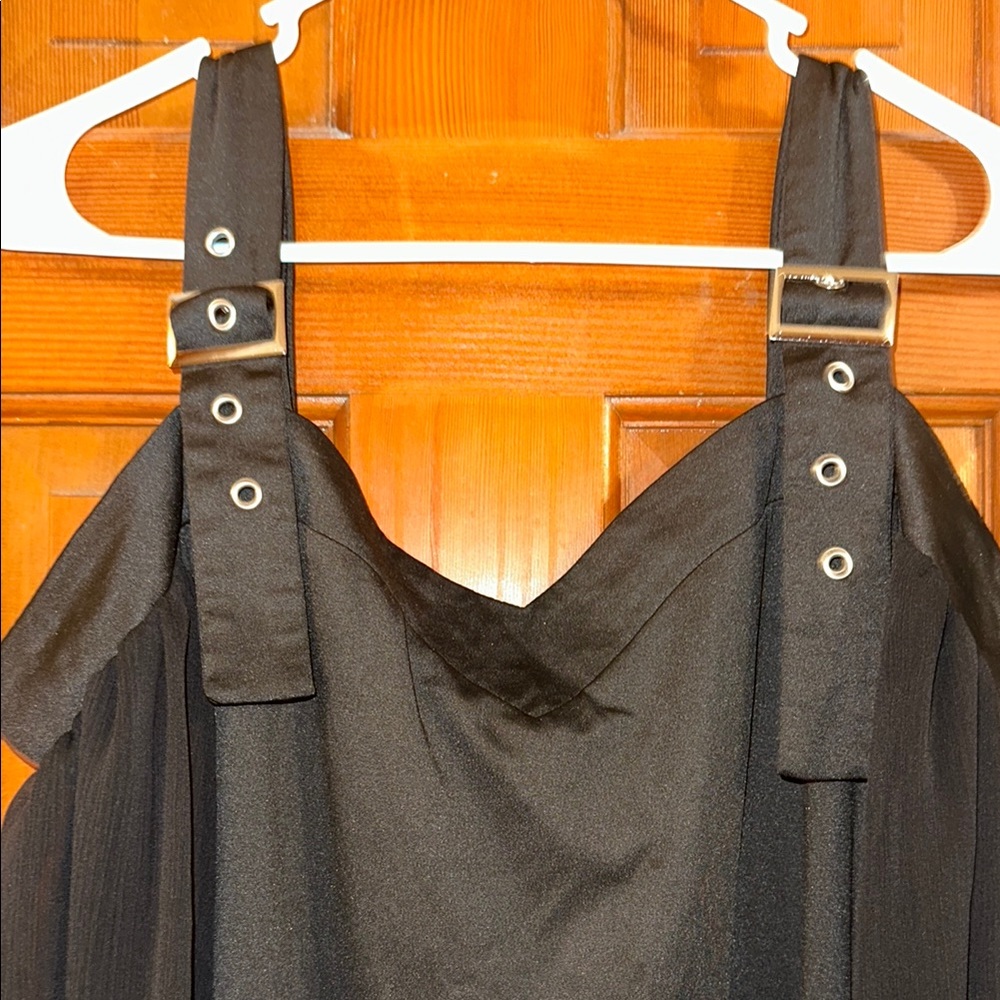 Black Sleeveless Dress with Buckle Straps